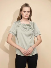 Avocado Satin Cowl Neck Top