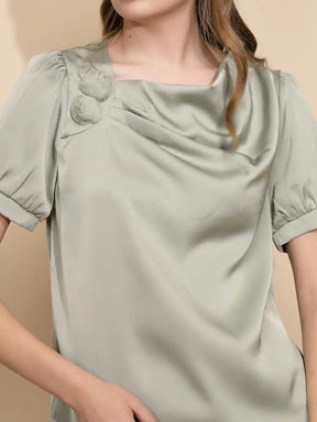 Avocado Satin Cowl Neck Top
