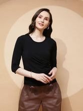 Black Polyester Blend Regular Fit Top