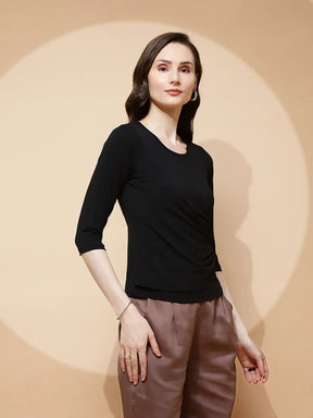 Black Polyester Blend Regular Fit Top