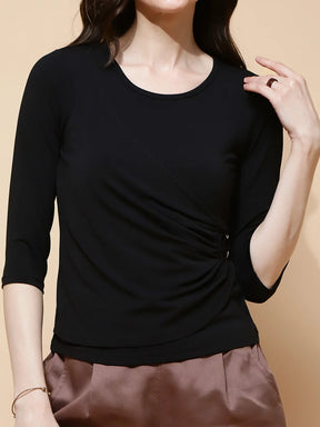 Black Polyester Blend Regular Fit Top