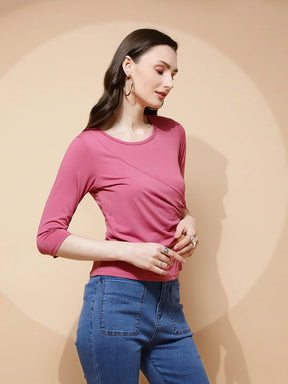 Pink Polyester Blend Regular Fit Top