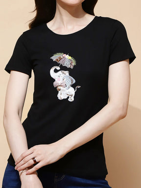 Black Cotton Blend Regular Fit Top For Women