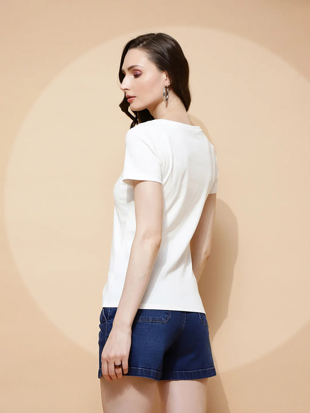White Cotton Blend Graphic Top - Global Republic