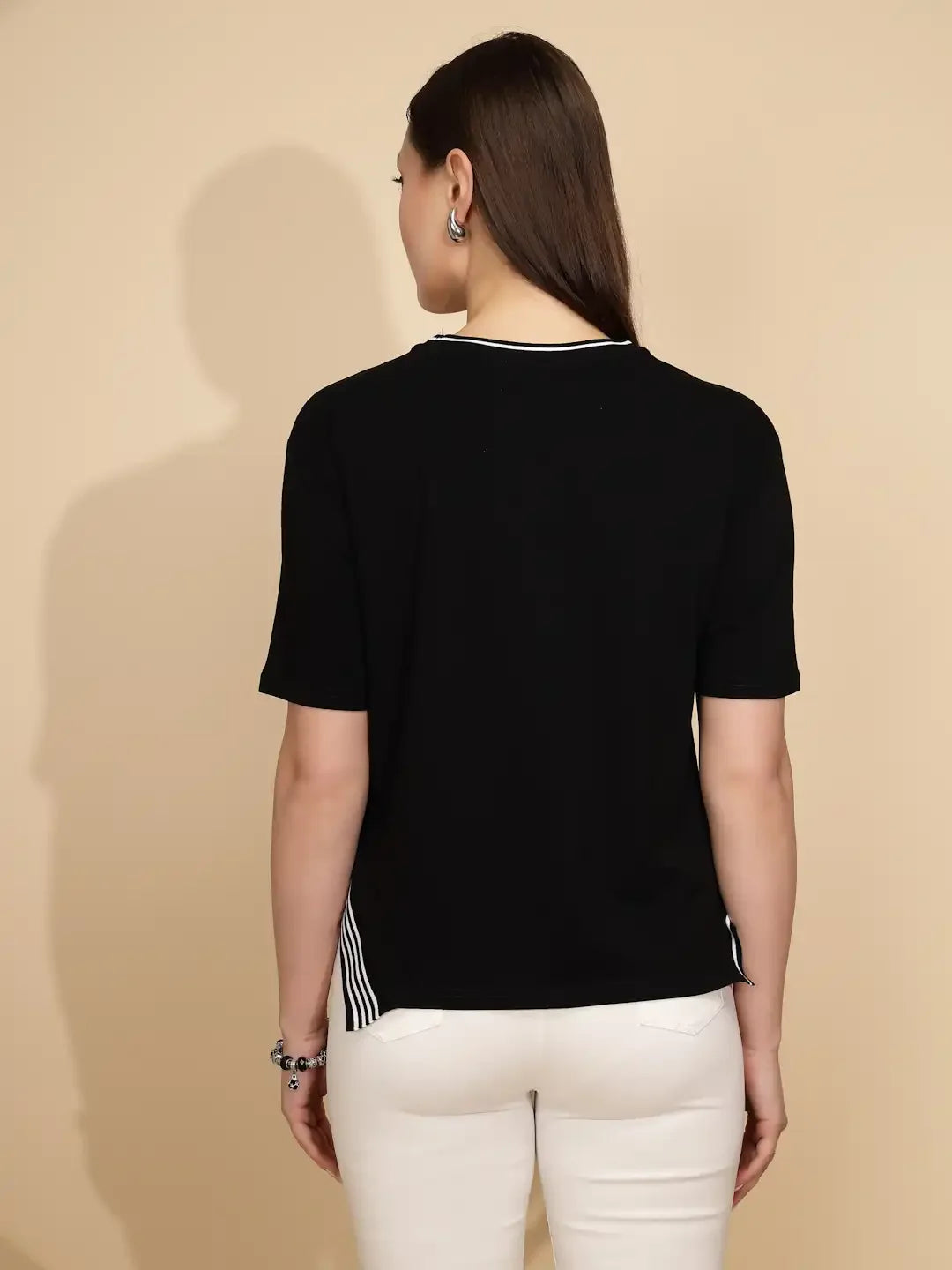 Black Cotton Blend Regular Fit Top For Women - Global Republic