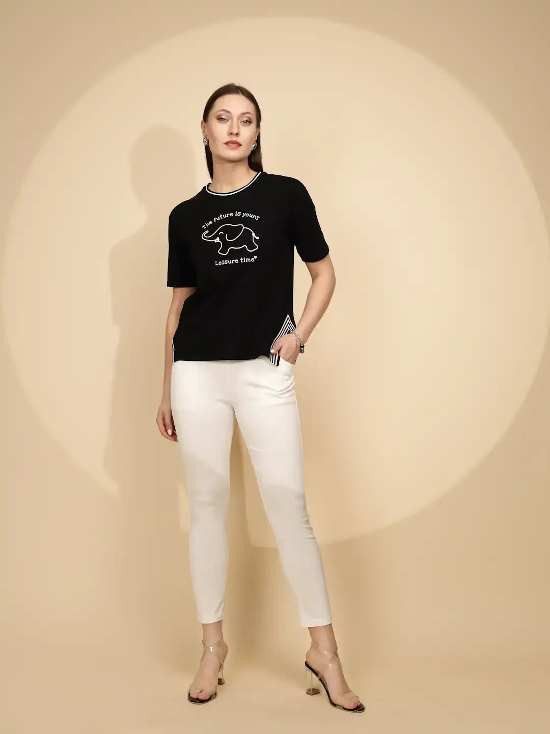 Black Cotton Blend Regular Fit Top For Women - Global Republic