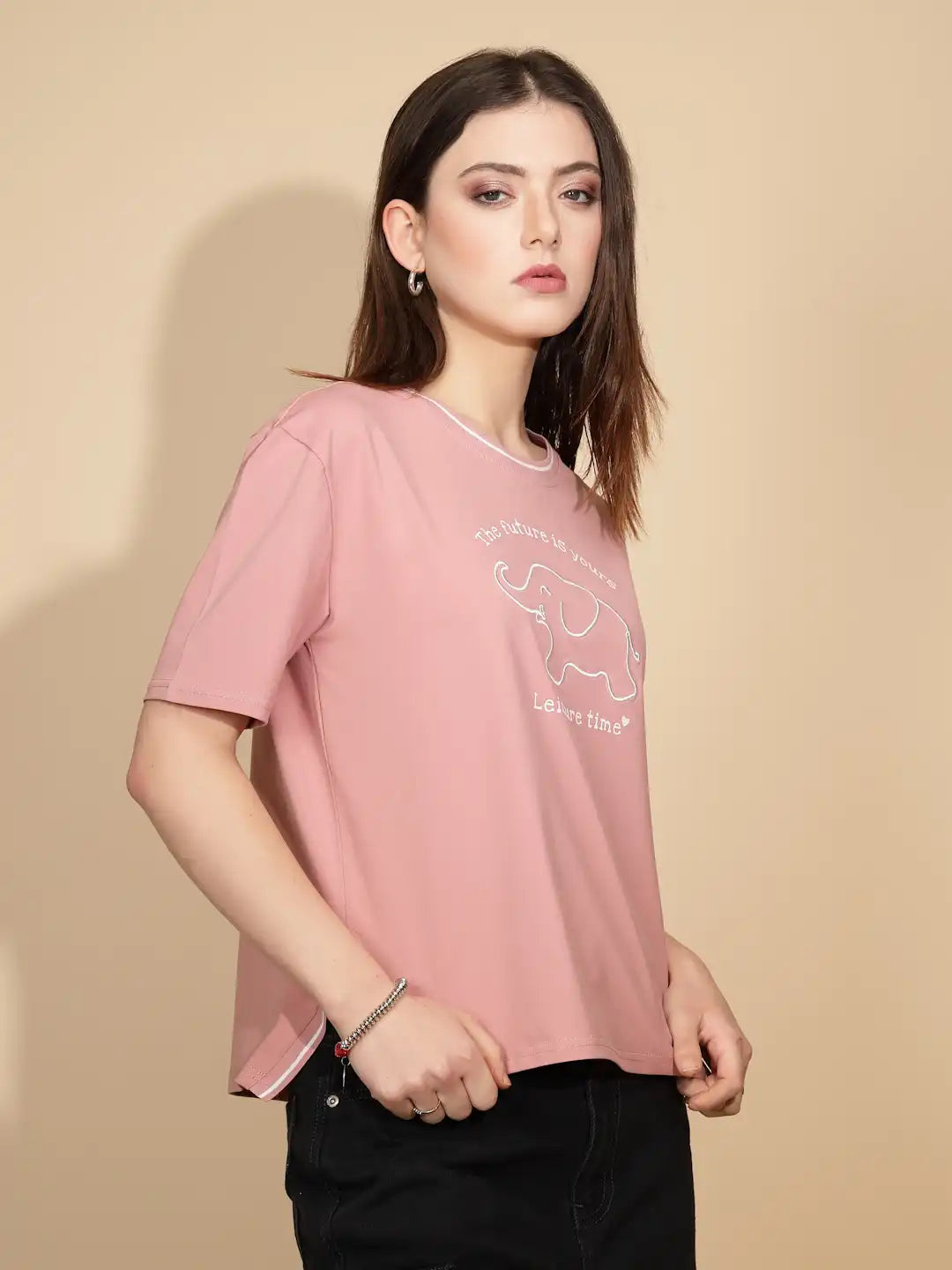 Pink Cotton Blend Graphic Top - Global Republic