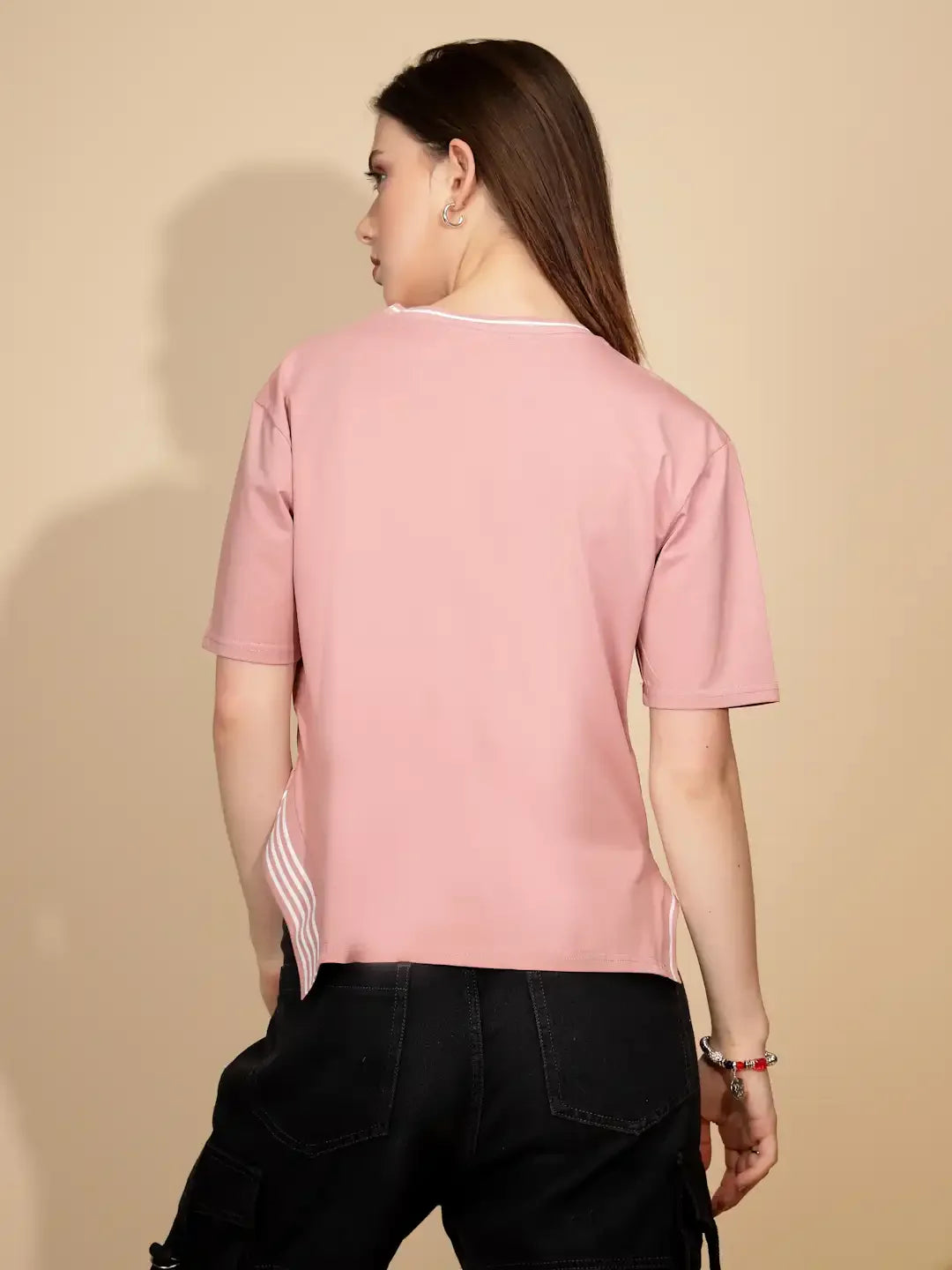 Dusty Pink Cotton Blend Regular Fit Top For Women