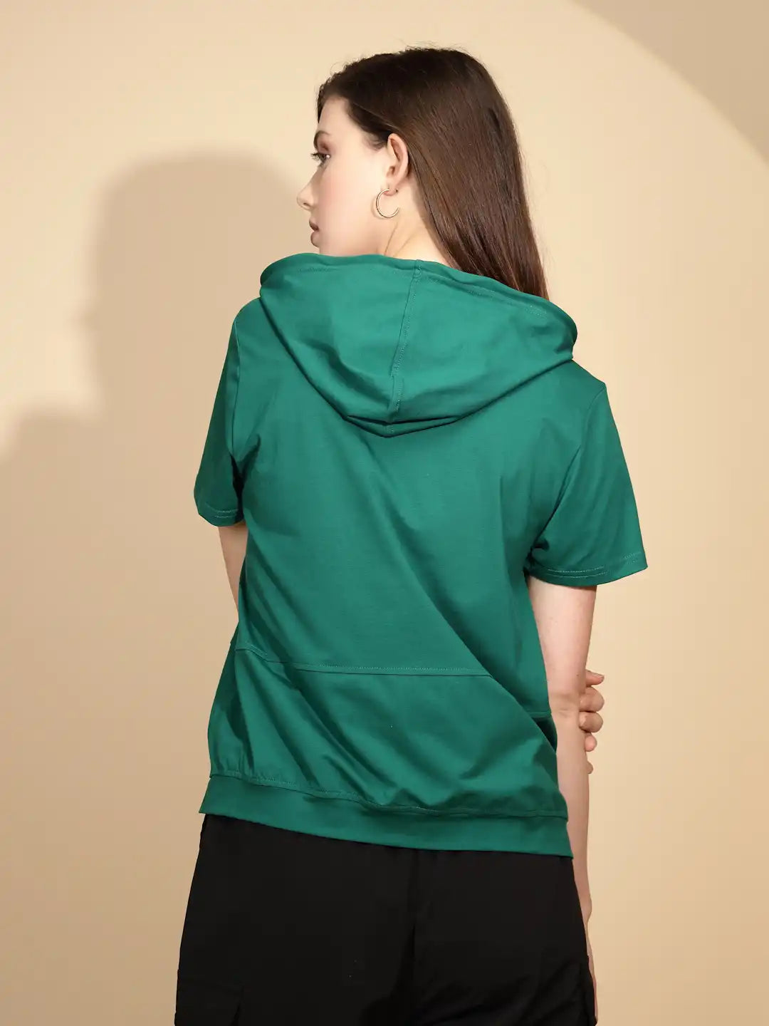 Green Cotton Blend Hooded Top