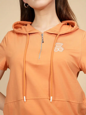 Orange Cotton Blend Hooded Top