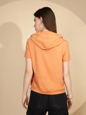 Orange Cotton Blend Hooded Top