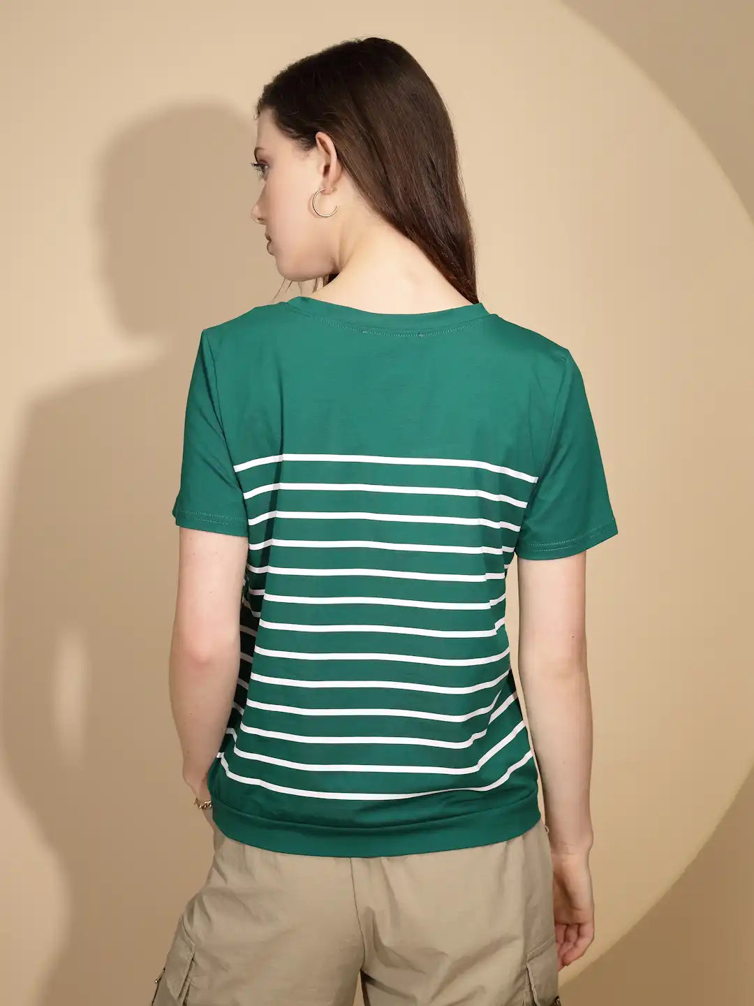 Green Striped Cotton Blend Top
