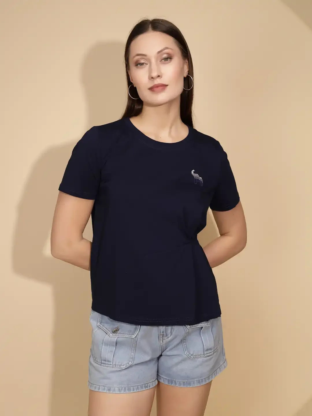 Navy Cotton Blend Regular Fit Top