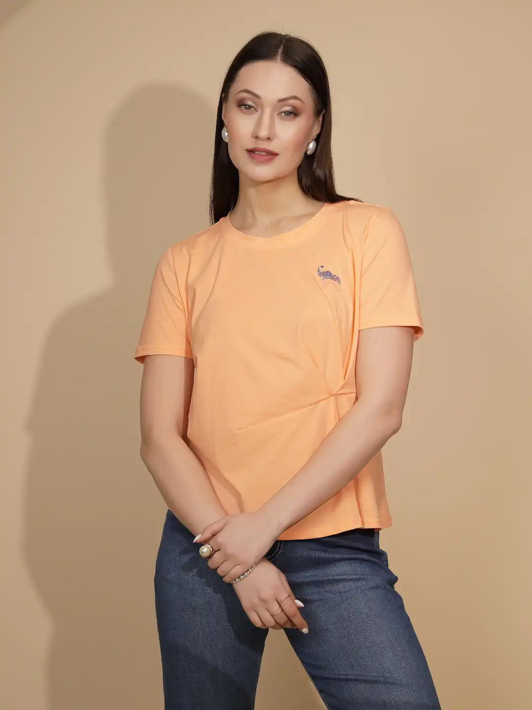 Peach Cotton Blend Regular Fit Top