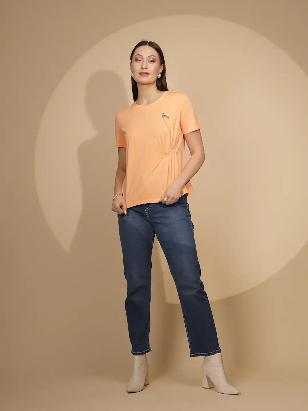 Peach Cotton Blend Regular Fit Top