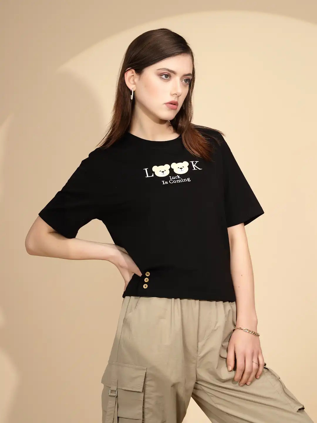 Black Cotton Blend Regular Fit Top - Global Republic
