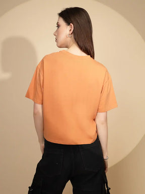 Orange Cotton Blend Regular Fit Top For Women