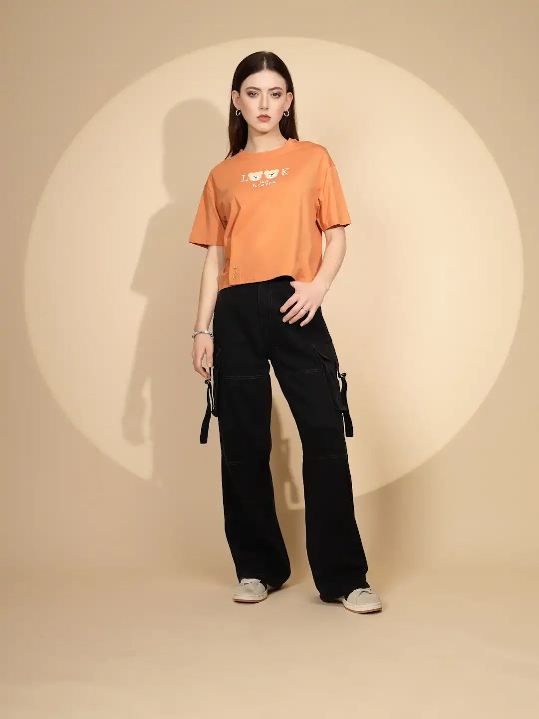 Orange Cotton Blend Graphic Top