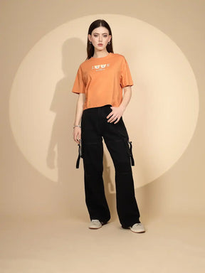 Orange Cotton Blend Graphic Top