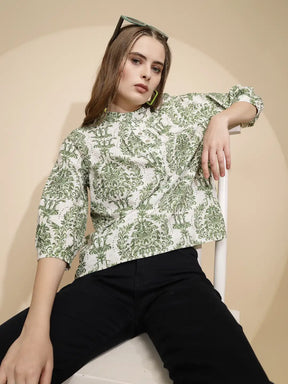 Green Printed Cotton Top