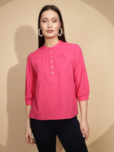 Hot Pink Cotton Regular Fit Blouson Top For Women - Global Republic #