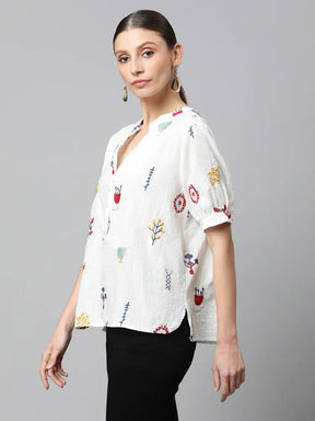 White Cotton Quirky Top