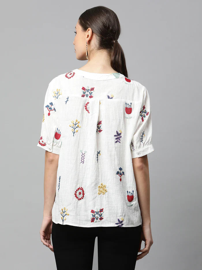 White Cotton Quirky Top - Global Republic