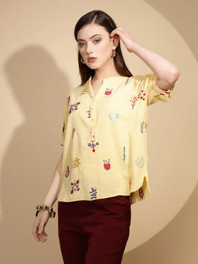 Yellow Embroidered Cotton Top