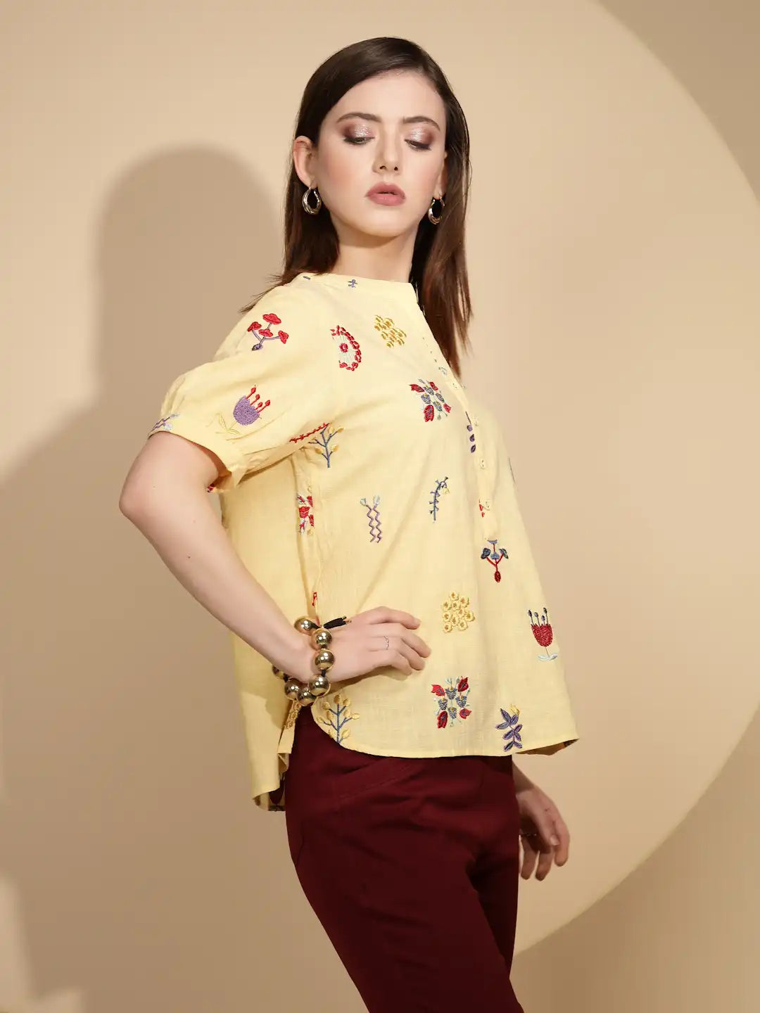 Yellow Embroidered Cotton Top - Global Republic