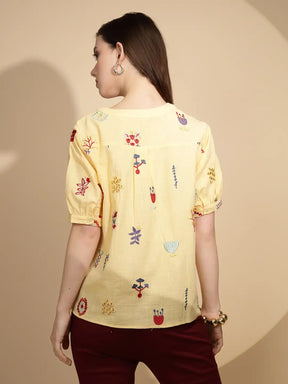 Yellow Embroidered Cotton Top
