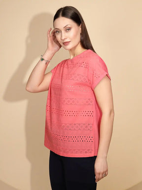 Hot Pink Cotton Regular Fit Blouson Top For Women