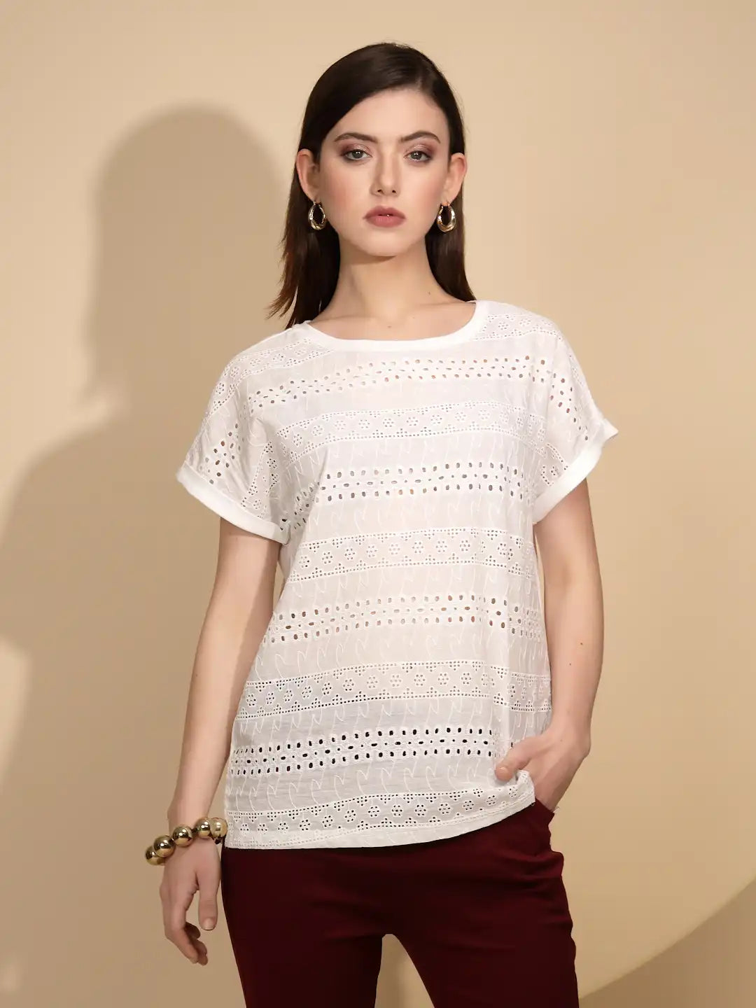 White Cotton Schiffli Top