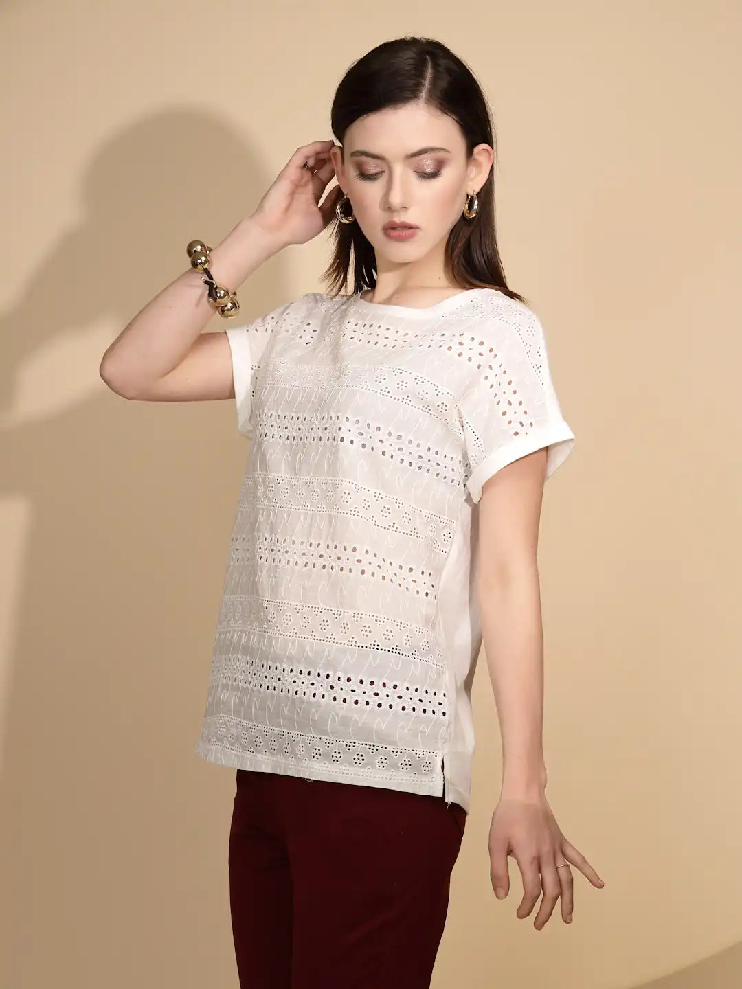 White Cotton Schiffli Top