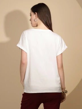White Cotton Regular Fit Blouson Top For Women