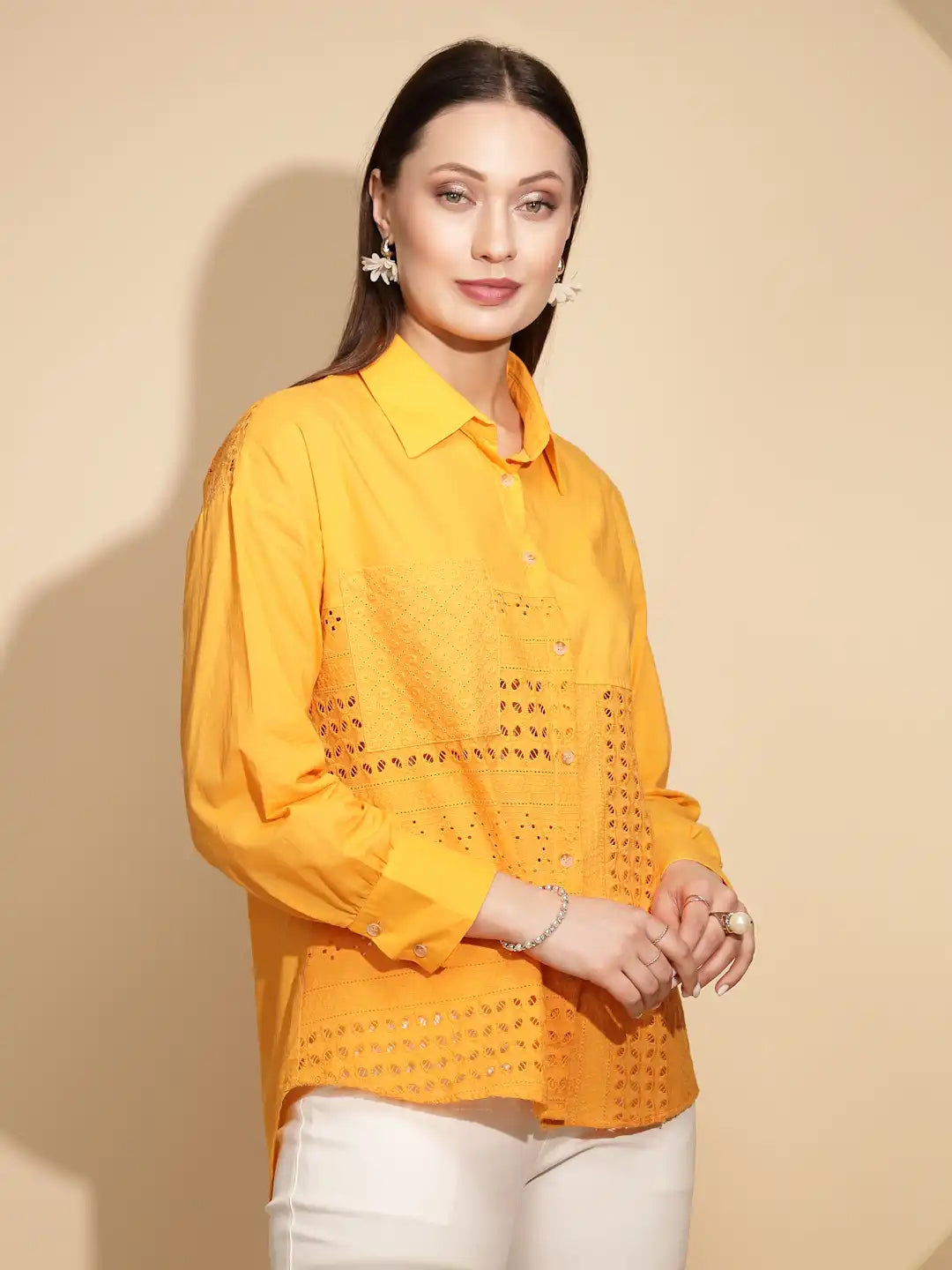 Cotton Schiffli Embroidered Shirt