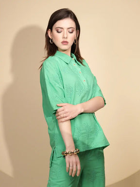 Green Cotton Regular Fit Shirt For Women