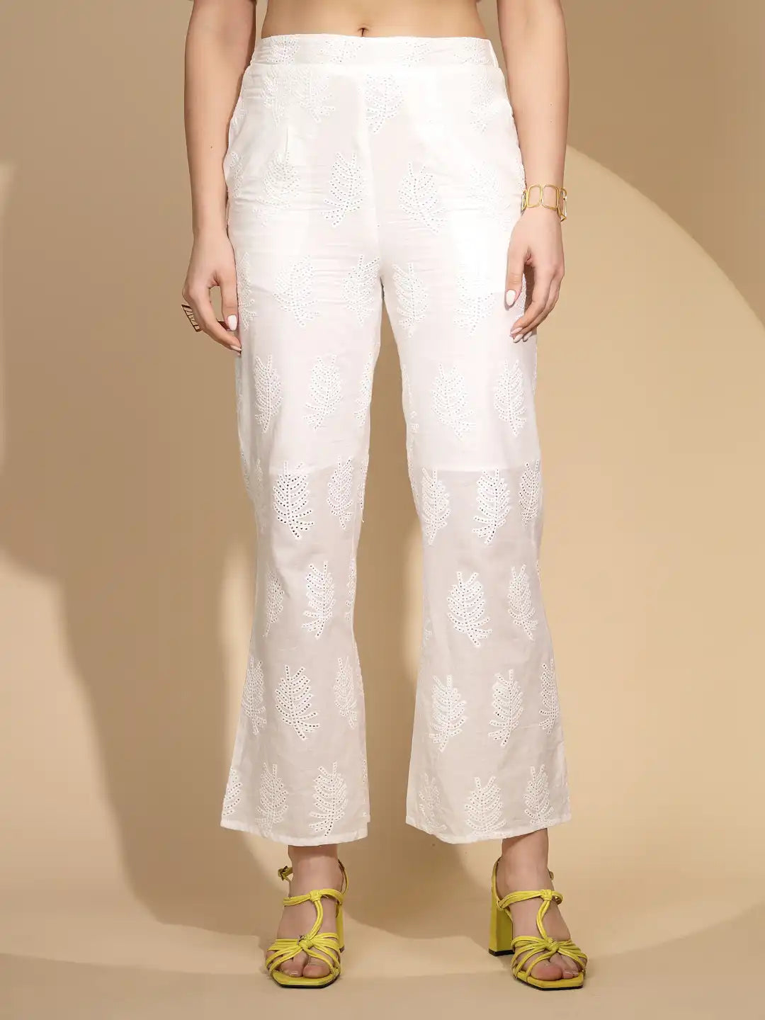 White Cotton Regular Fit Lower For Women