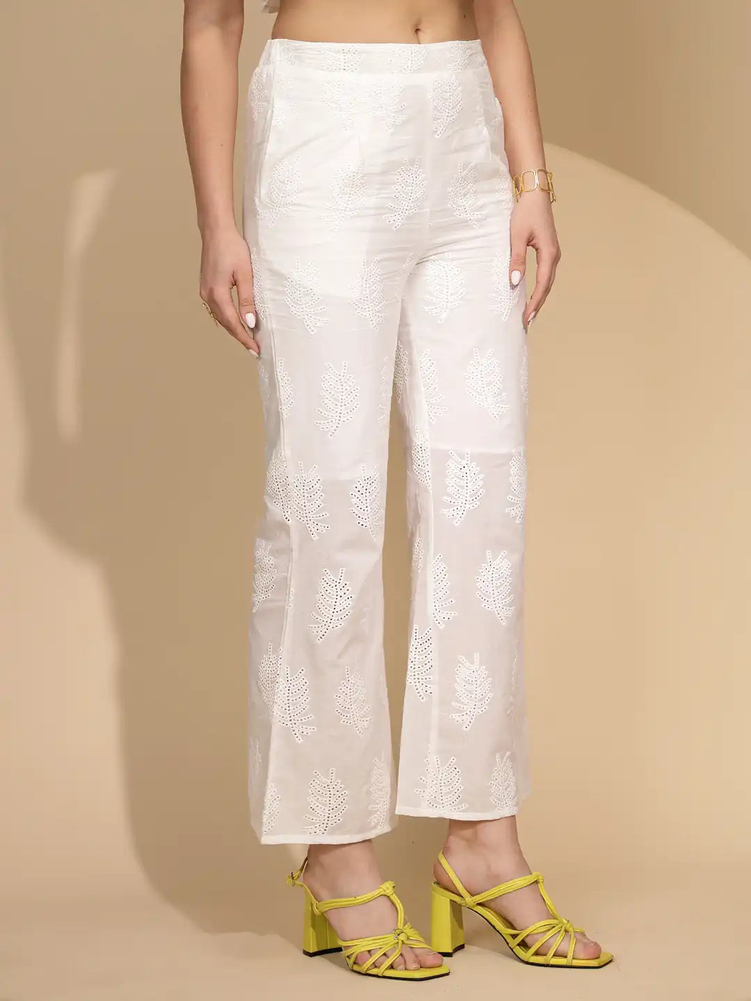 White Cotton Regular Fit Lower For Women