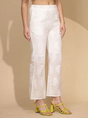 White Cotton Regular Fit Lower For Women