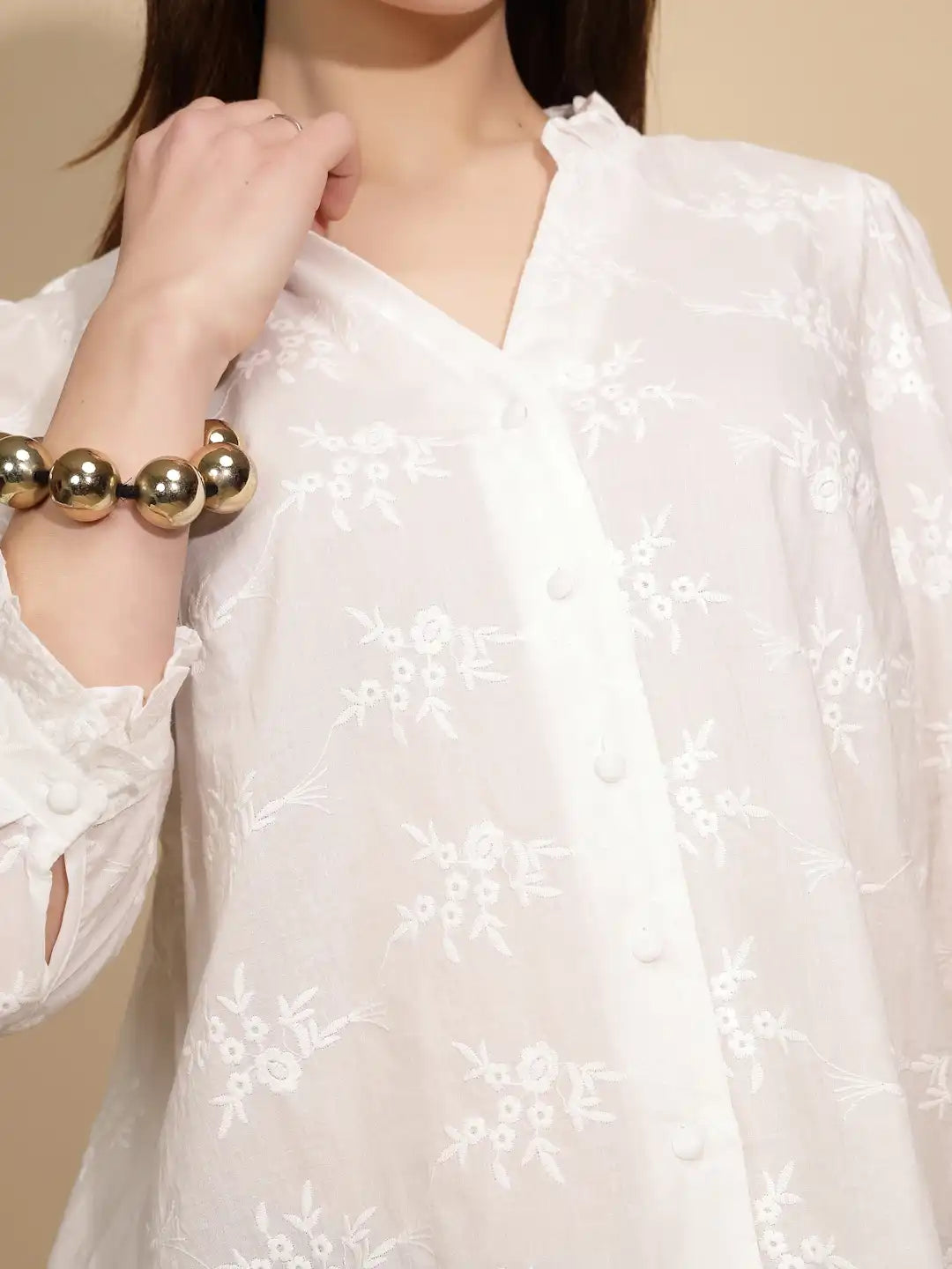 White Embroidered Cotton Shirt - Global Republic