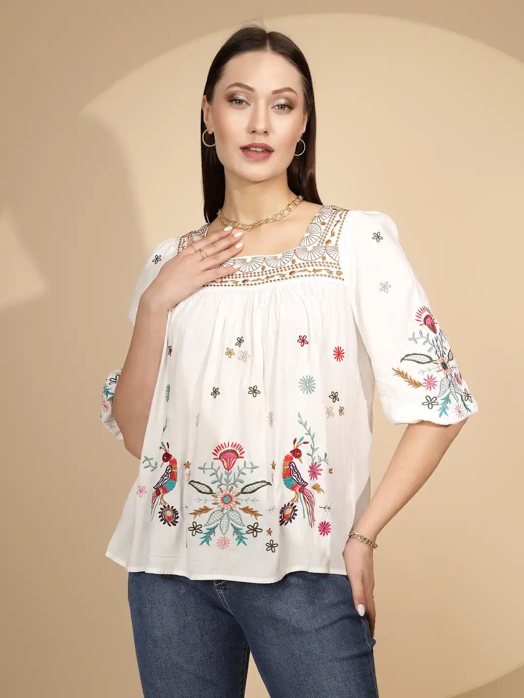 White Embroidered Cotton Top