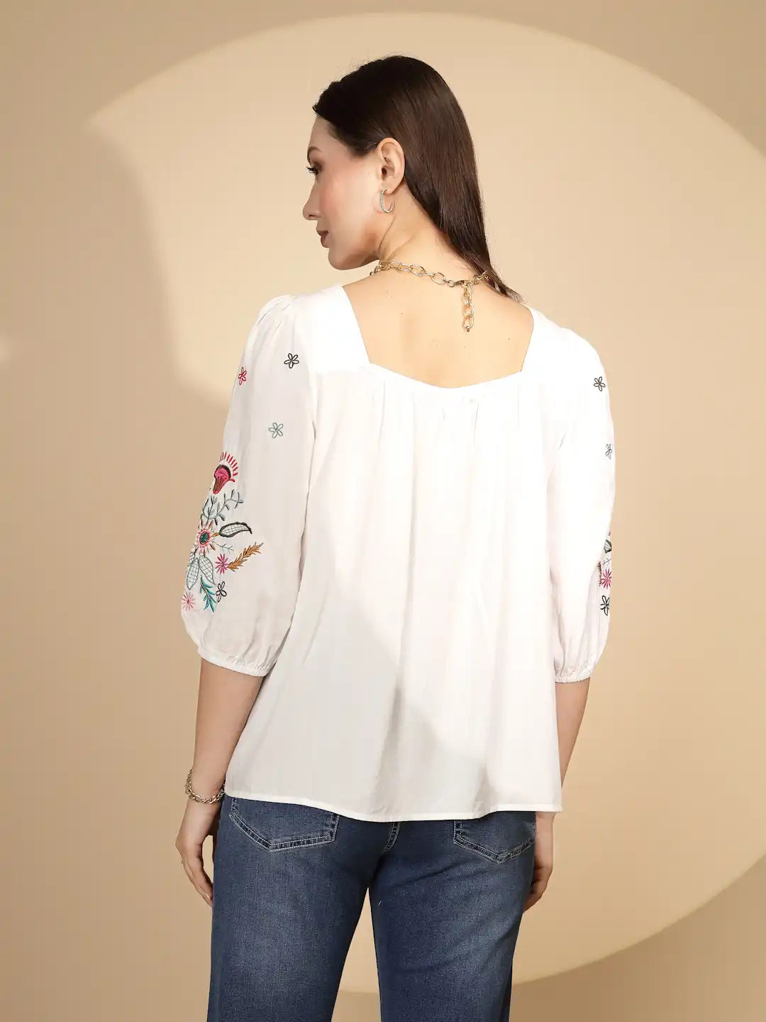 White Square Neck Cotton Top - Global Republic