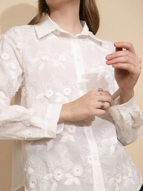 White 3D Embroidered Cotton Shirt