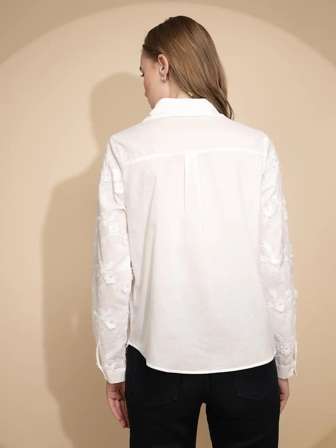 White 3D Embroidered Cotton Shirt - Global Republic