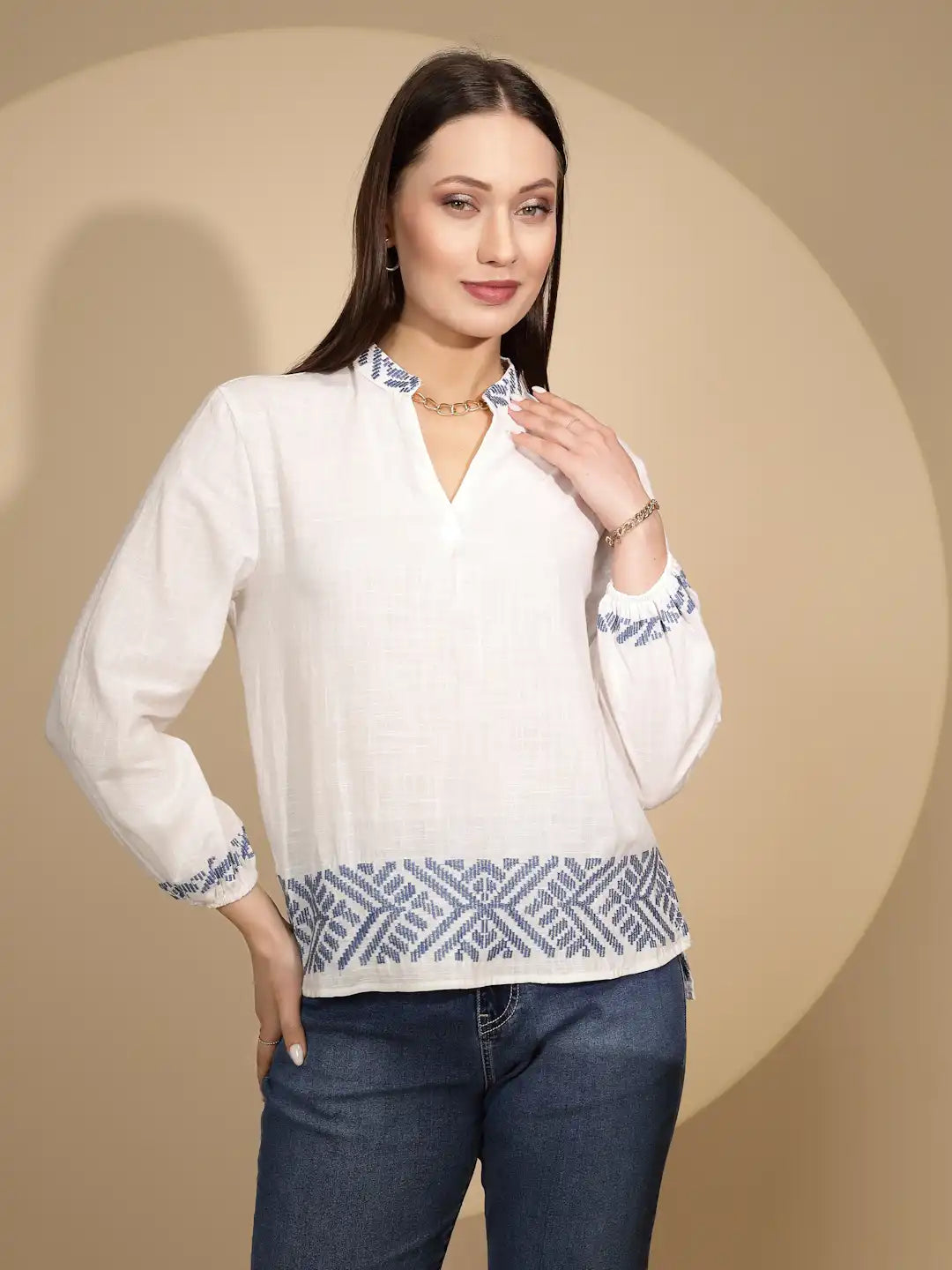 White Embroidered Cotton Top