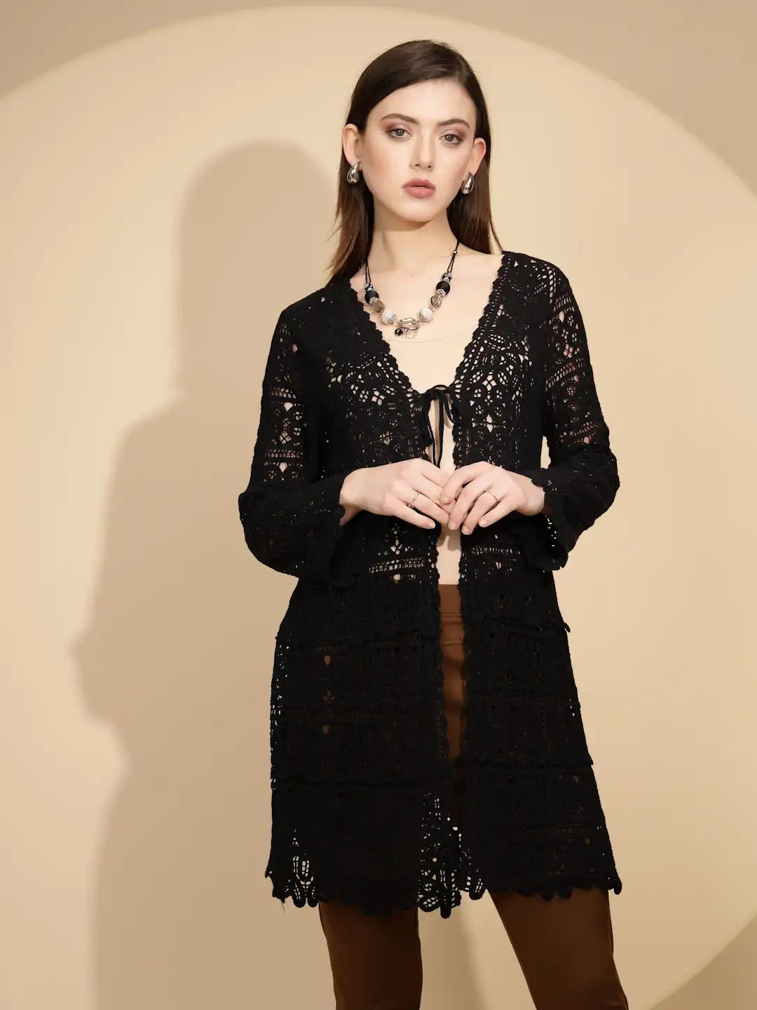 Black Cotton Blend Regular Fit Shrug For Women - Global Republic