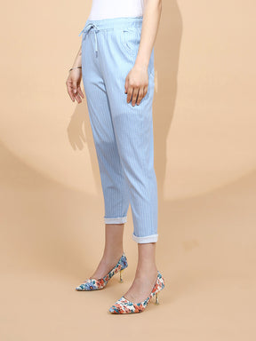 Sky Blue Cotton Regular Fit Lower