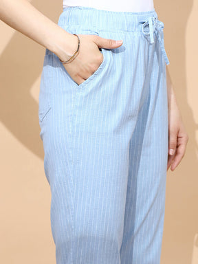 Sky Blue Cotton Regular Fit Lower