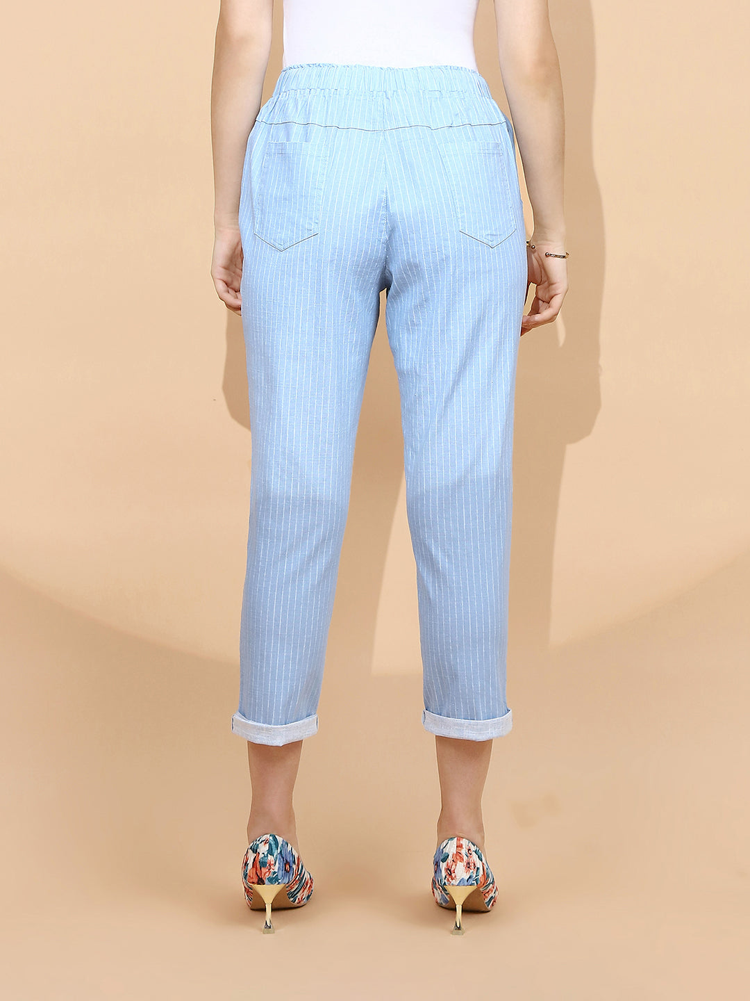 Sky Blue Cotton Regular Fit Lower