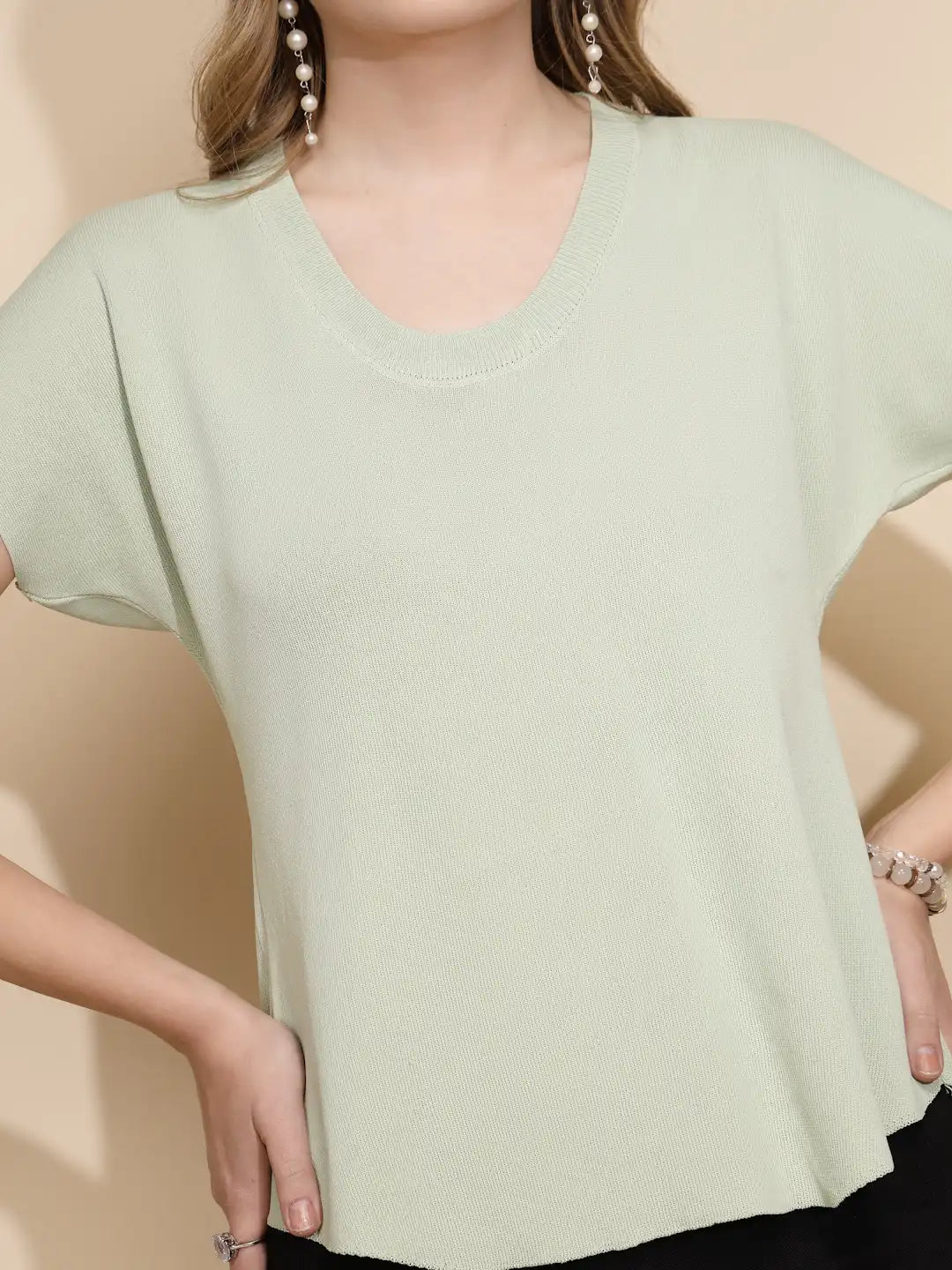 Sage Green Rayon Blend Regular Fit Top For Women